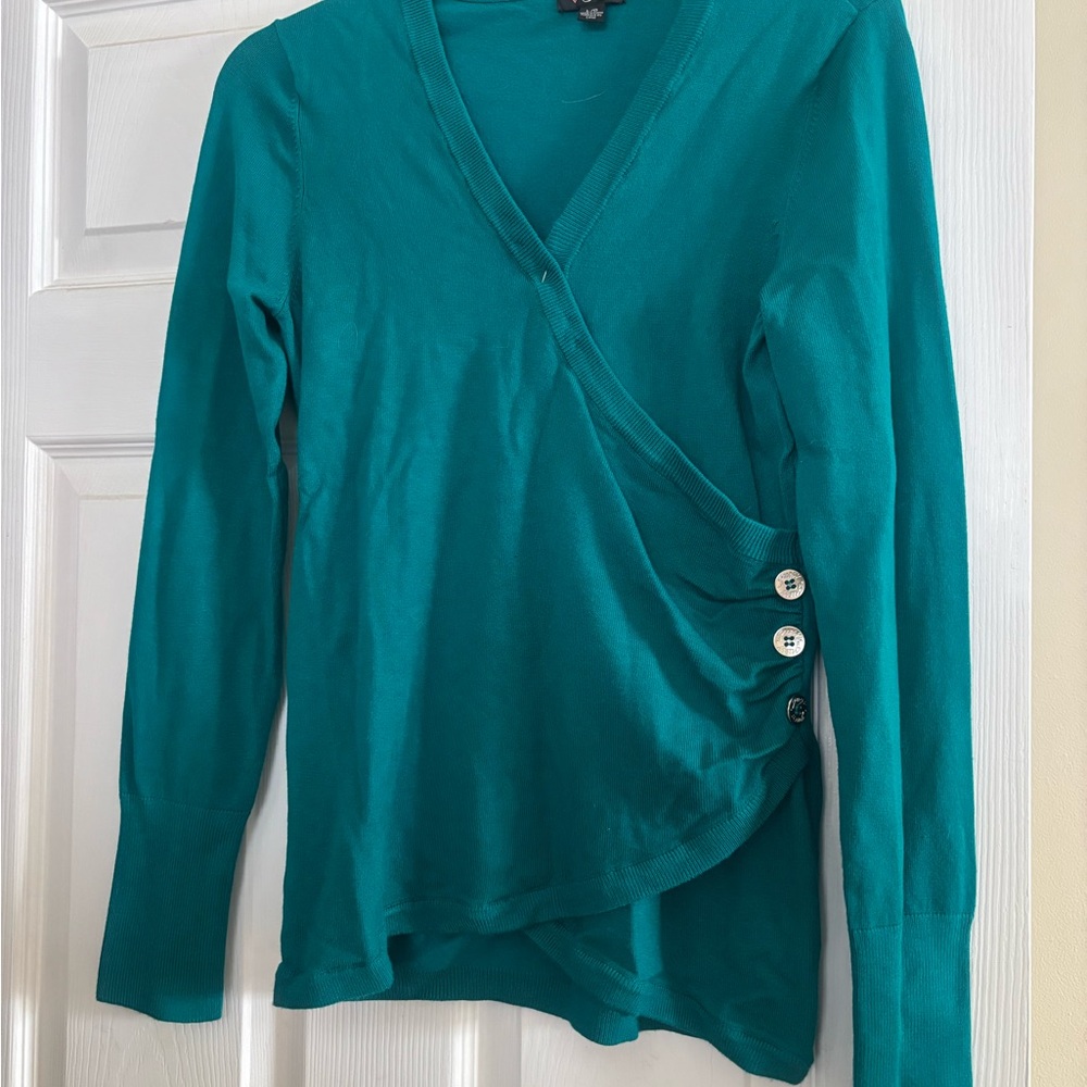 Guess Teal Long Sleeve Wrap Top